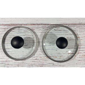 Farberware Set Of 2 Glass Pot Lids Black Knobs & Stainless Steel Rim Universal F